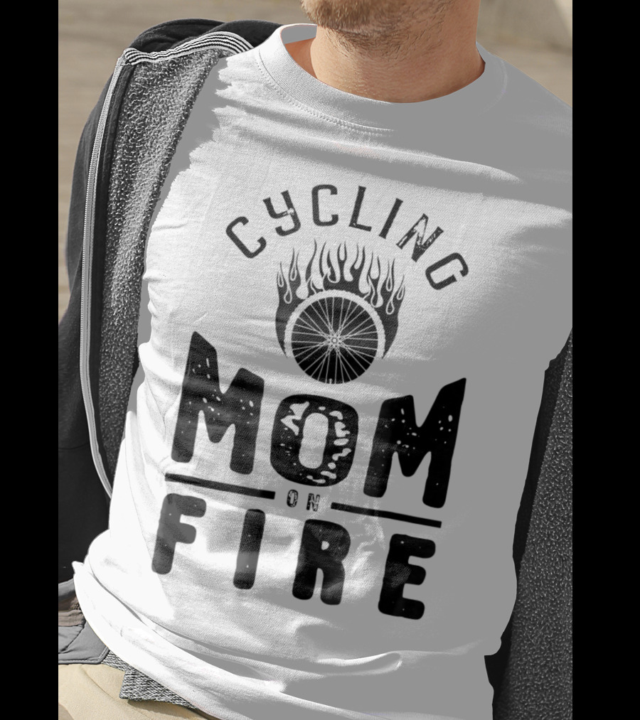 Cycling Mom On Fire Wheel Flames Sports Fan T-Shirt