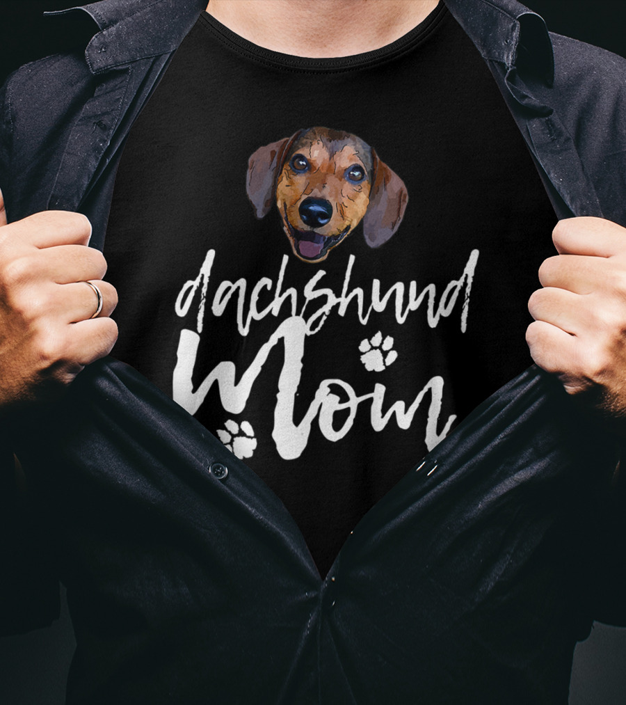 Dachshund Mom Cute Dog Face Paw Prints T-Shirt