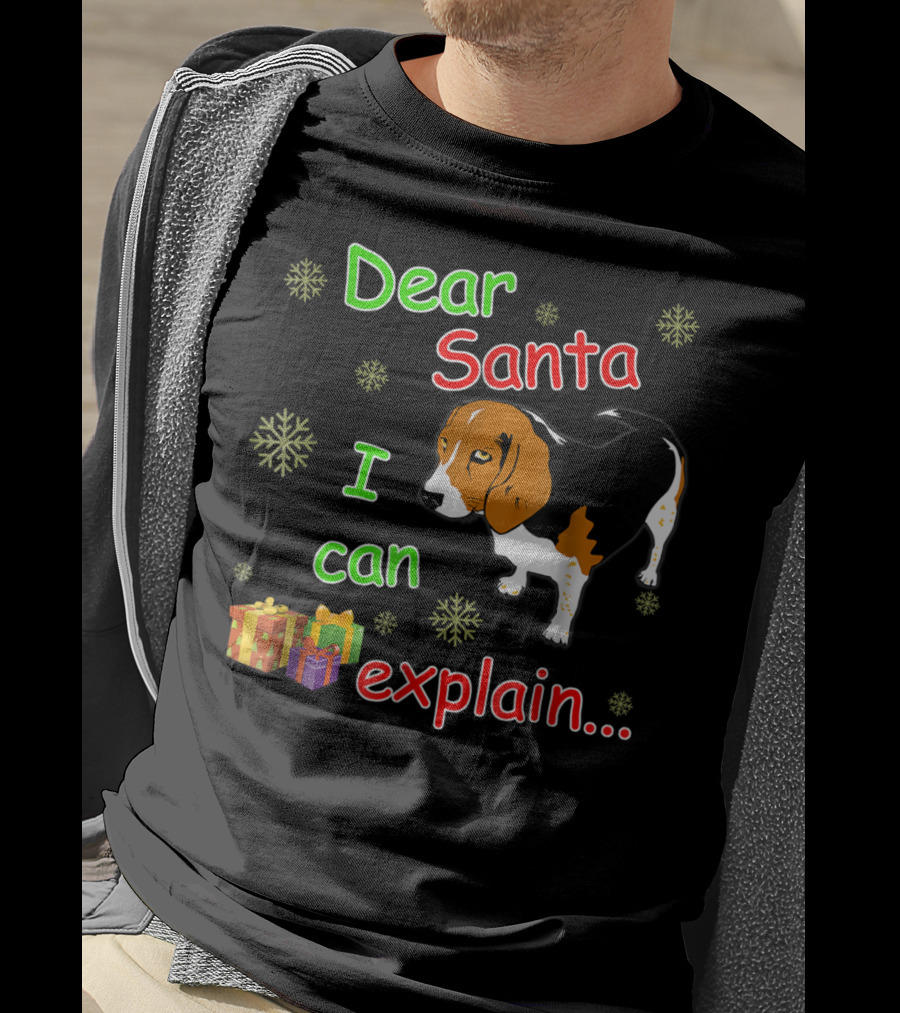 Dear Santa I Can Explain Beagle Christmas Snowflakes And Gifts T-Shirt