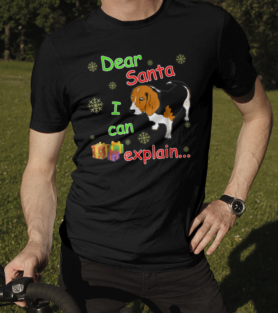 Dear Santa I Can Explain Beagle Christmas Snowflakes And Gifts T-Shirt