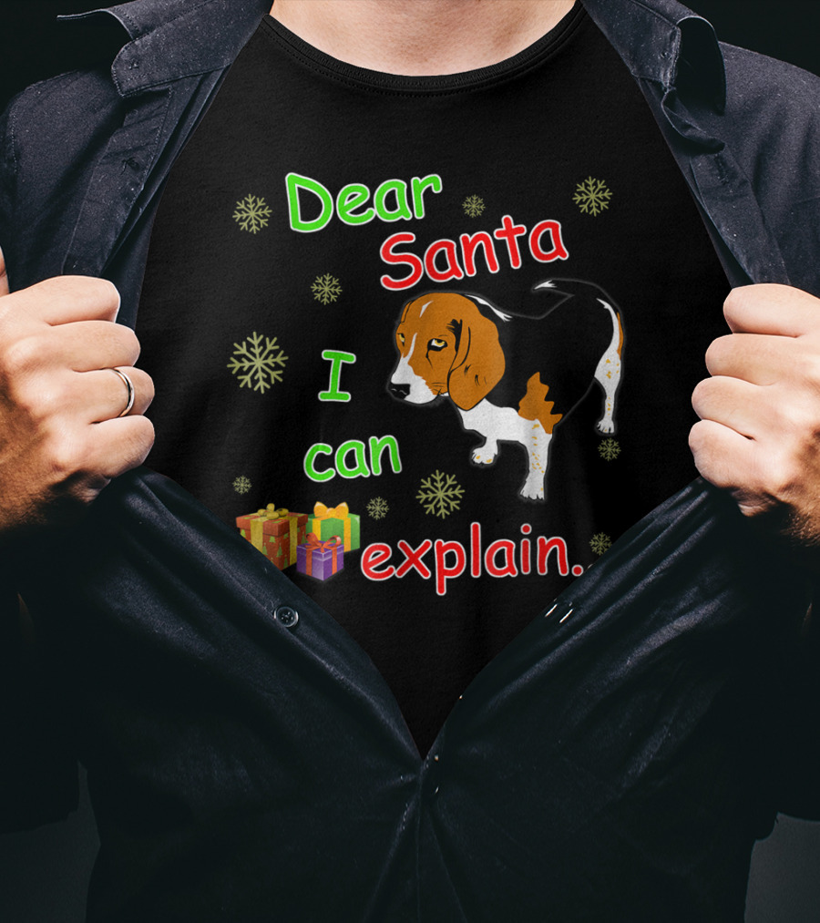 Dear Santa I Can Explain Beagle Christmas Snowflakes And Gifts T-Shirt