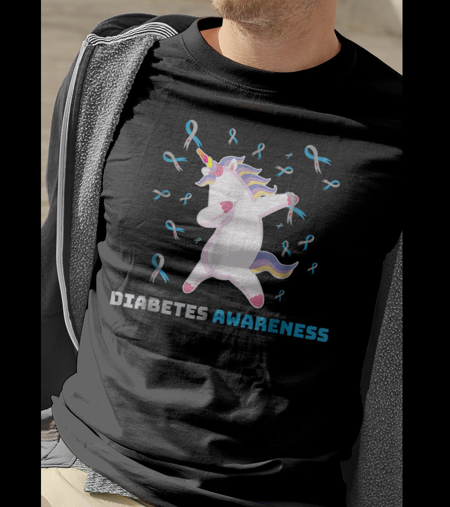 Diabetes Awareness Unicorn With Ribbons Grandpa80 T-Shirt