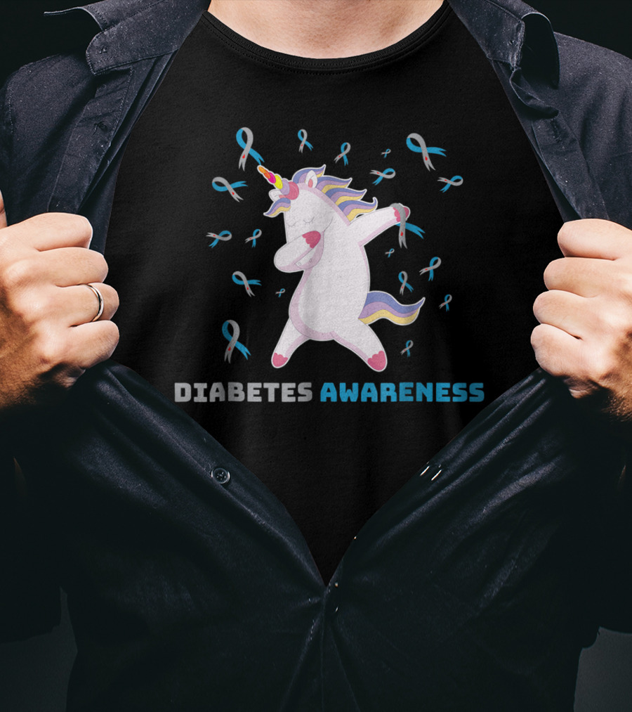 Diabetes Awareness Unicorn With Ribbons Grandpa80 T-Shirt