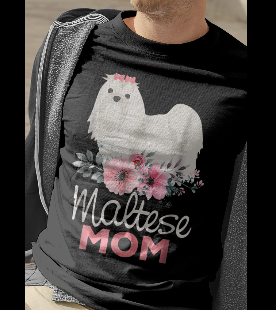 Dog Lovers Maltese Mom Fur Mama Floral Cute Pet Owner T-Shirt
