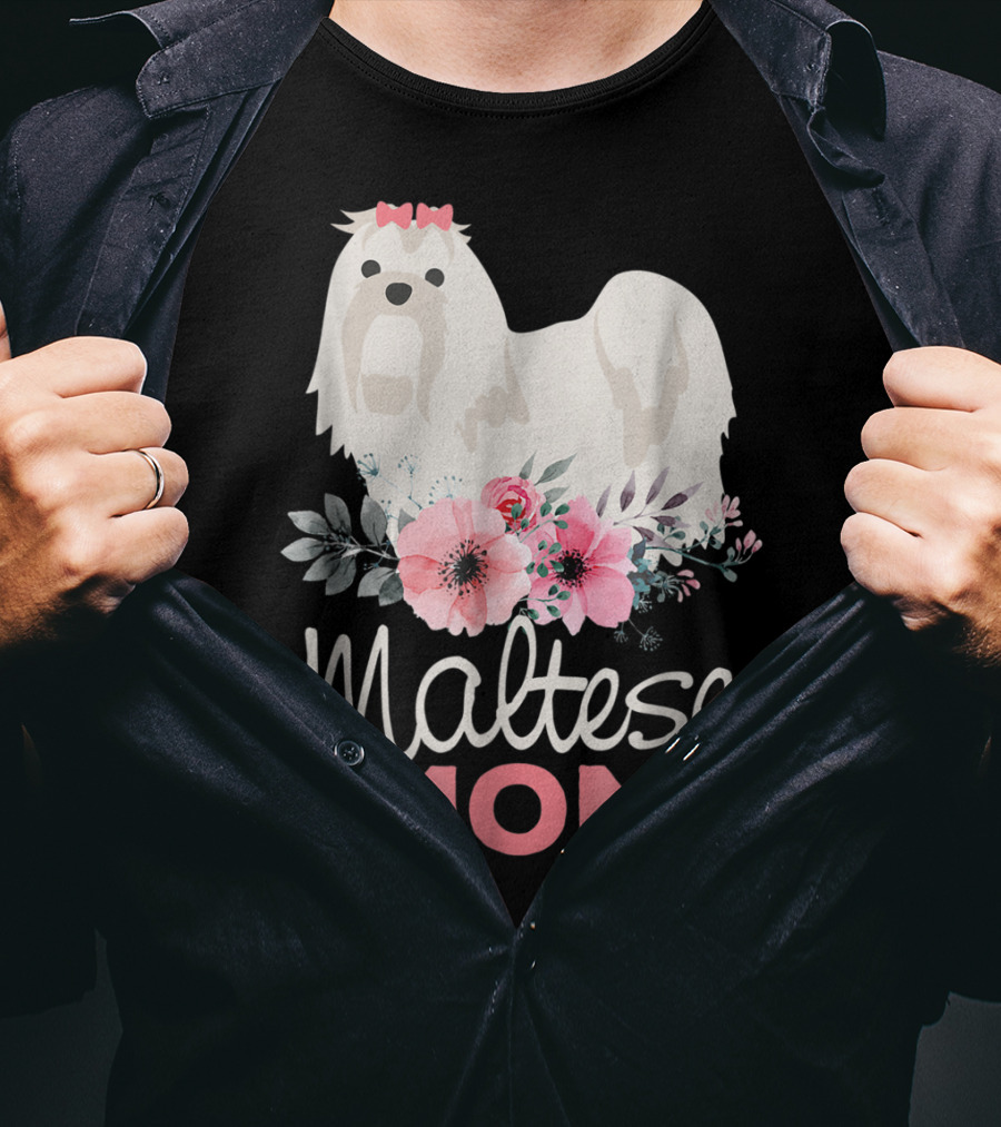 Dog Lovers Maltese Mom Fur Mama Floral Cute Pet Owner T-Shirt
