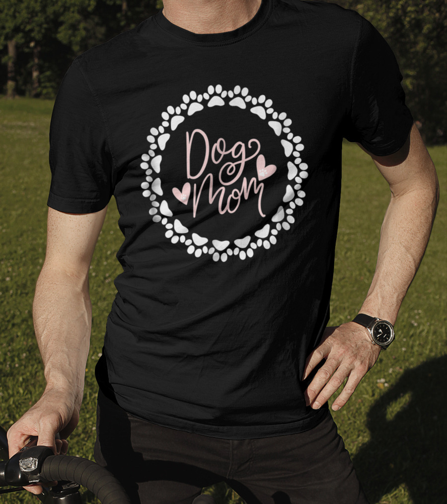Dog Mom Paw Print Heart Lover Circle T-Shirt