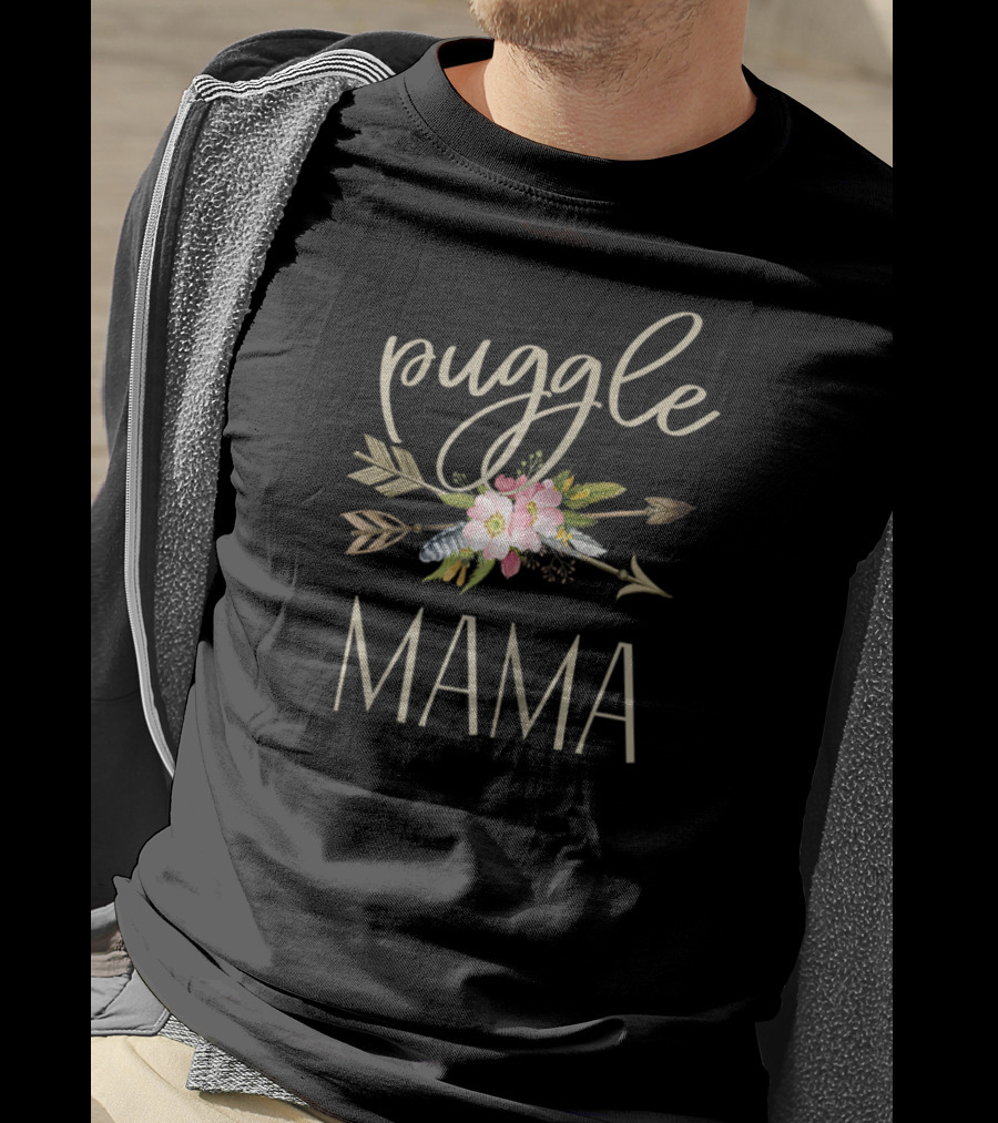 Puggle Mama With Floral Arrows T-Shirt