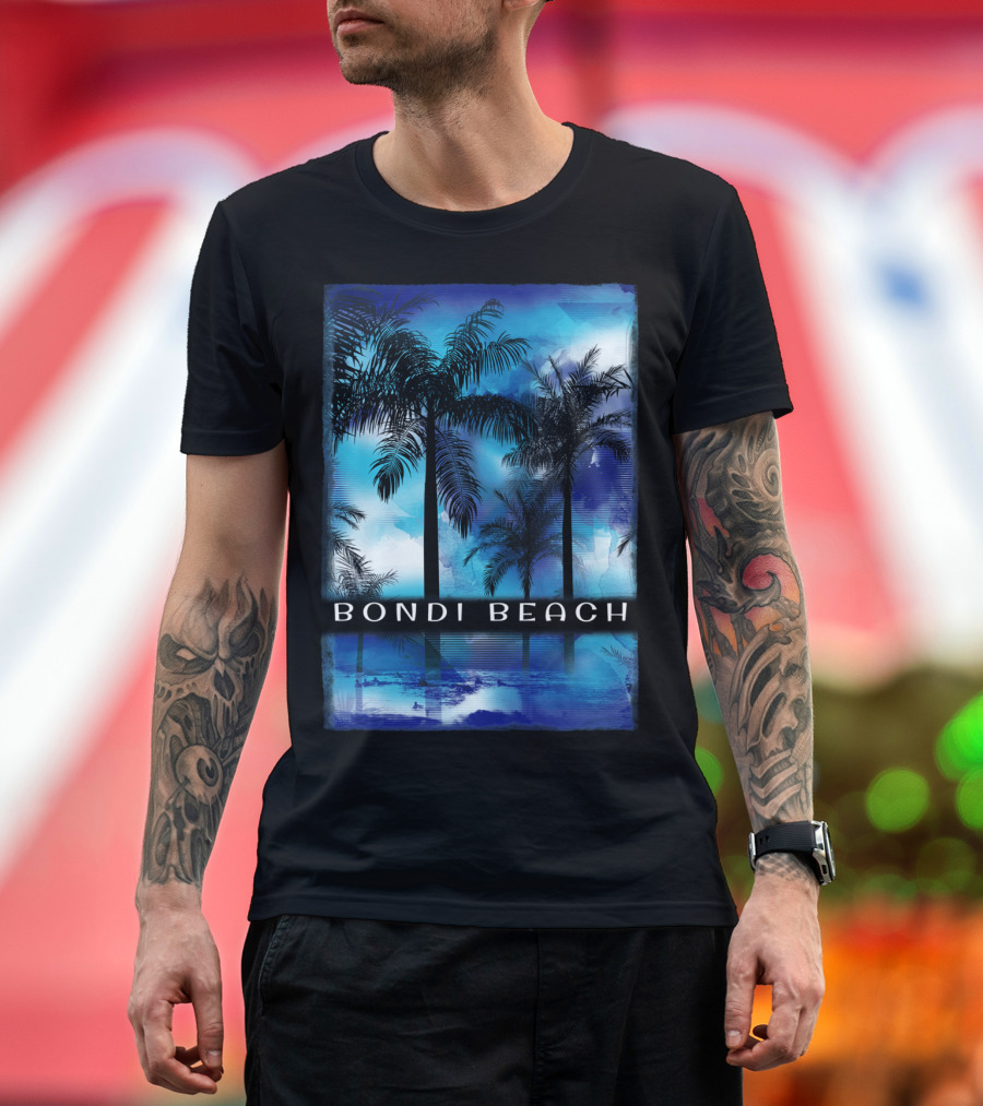 Bondi Beach Palm Trees with Vibrant Blue Ocean Reflection T-Shirt