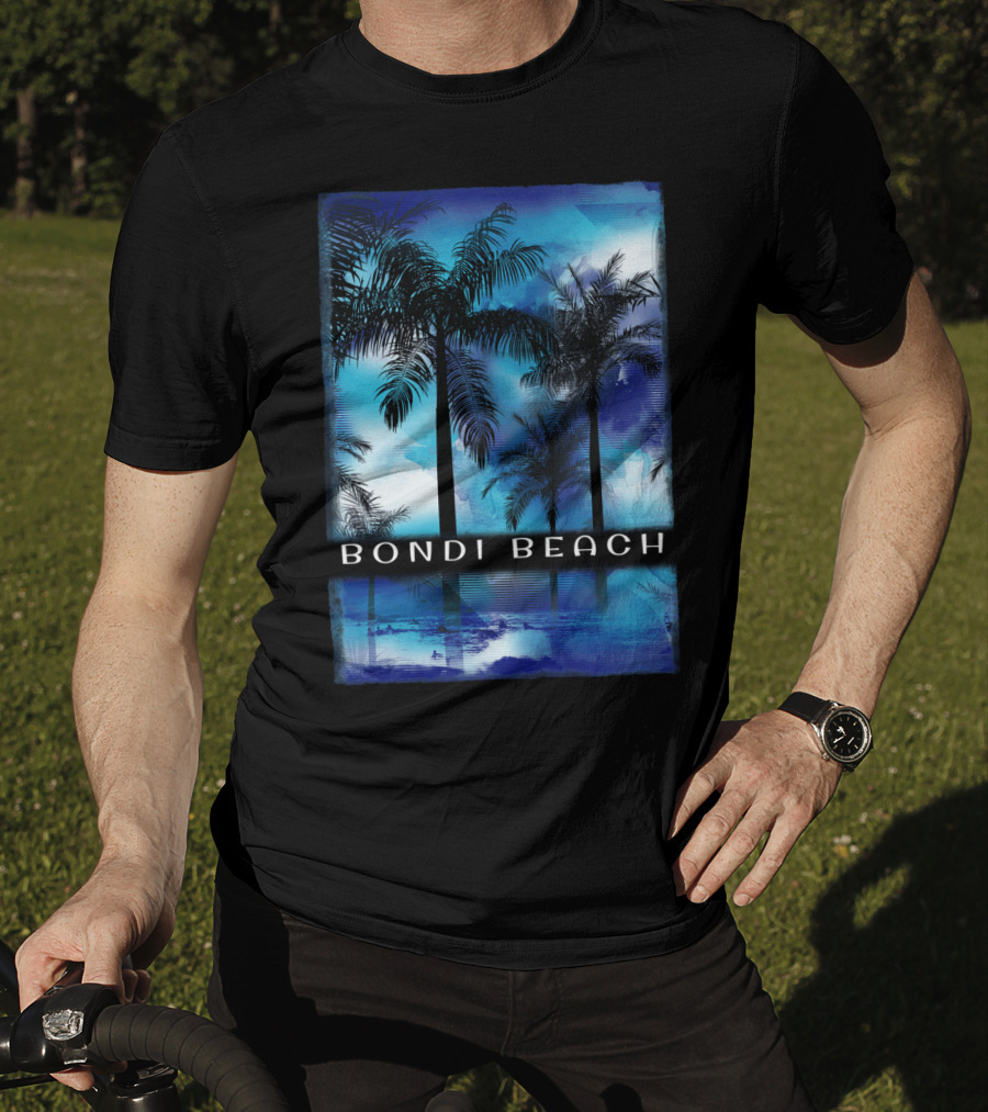 Bondi Beach Palm Trees With Vibrant Blue Ocean Reflection T-Shirt