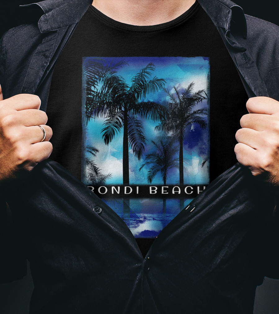 Bondi Beach Palm Trees With Vibrant Blue Ocean Reflection T-Shirt