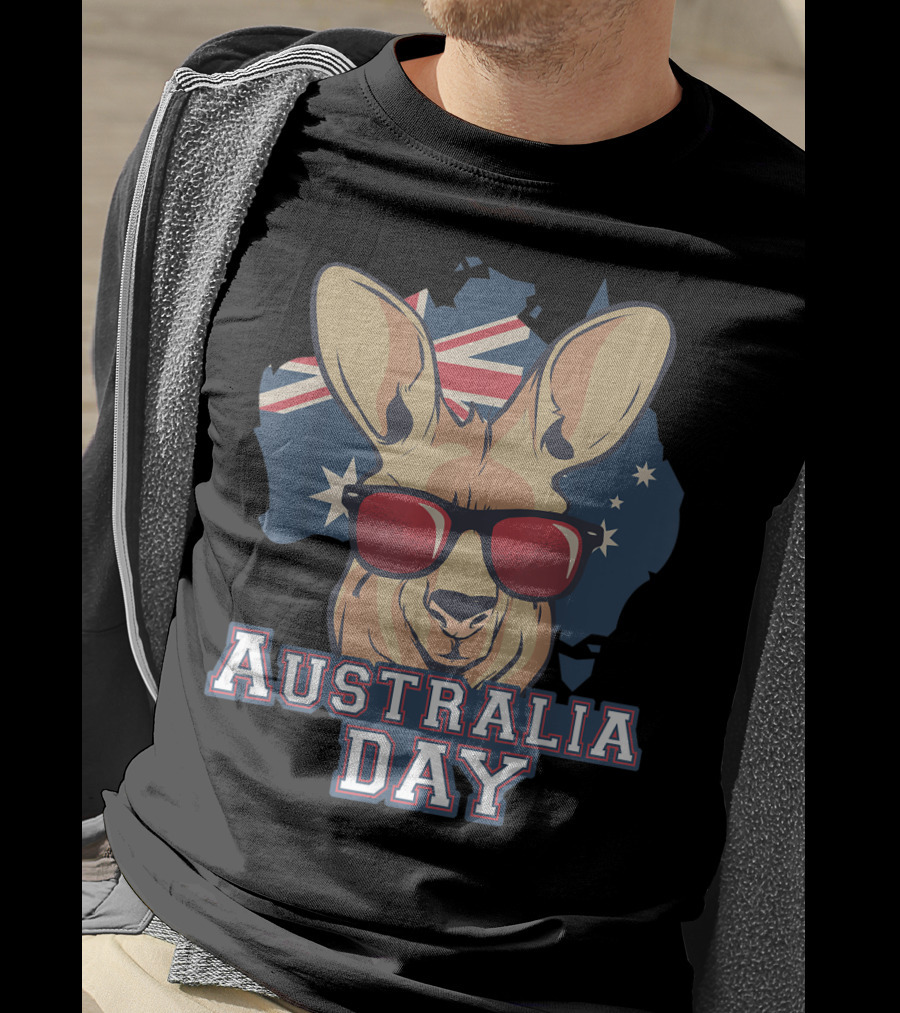 Australia Day Kangaroo With Sunglasses Australian Flag T-Shirt