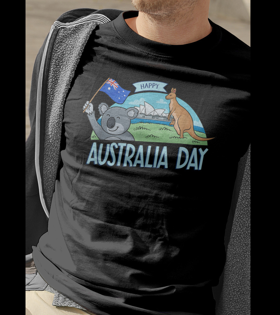 Happy Australia Day Koala Bear And Kangaroo With Australian Flag T-Shirt