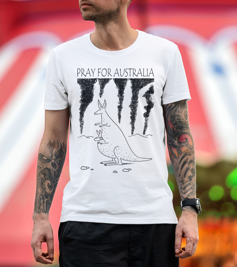 Pray For Australia Kangaroo Mother and Baby with Dark Smoke T-Shirt