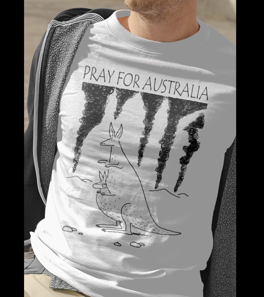 Pray For Australia Kangaroo Mother And Baby With Dark Smoke T-Shirt