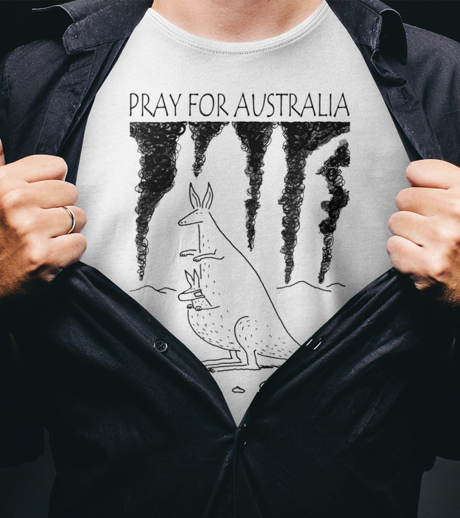 Pray For Australia Kangaroo Mother And Baby With Dark Smoke T-Shirt
