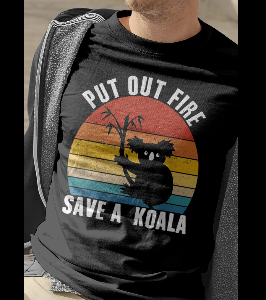 Vintage Put Out Fire Save A Koala Retro Sunset T-Shirt