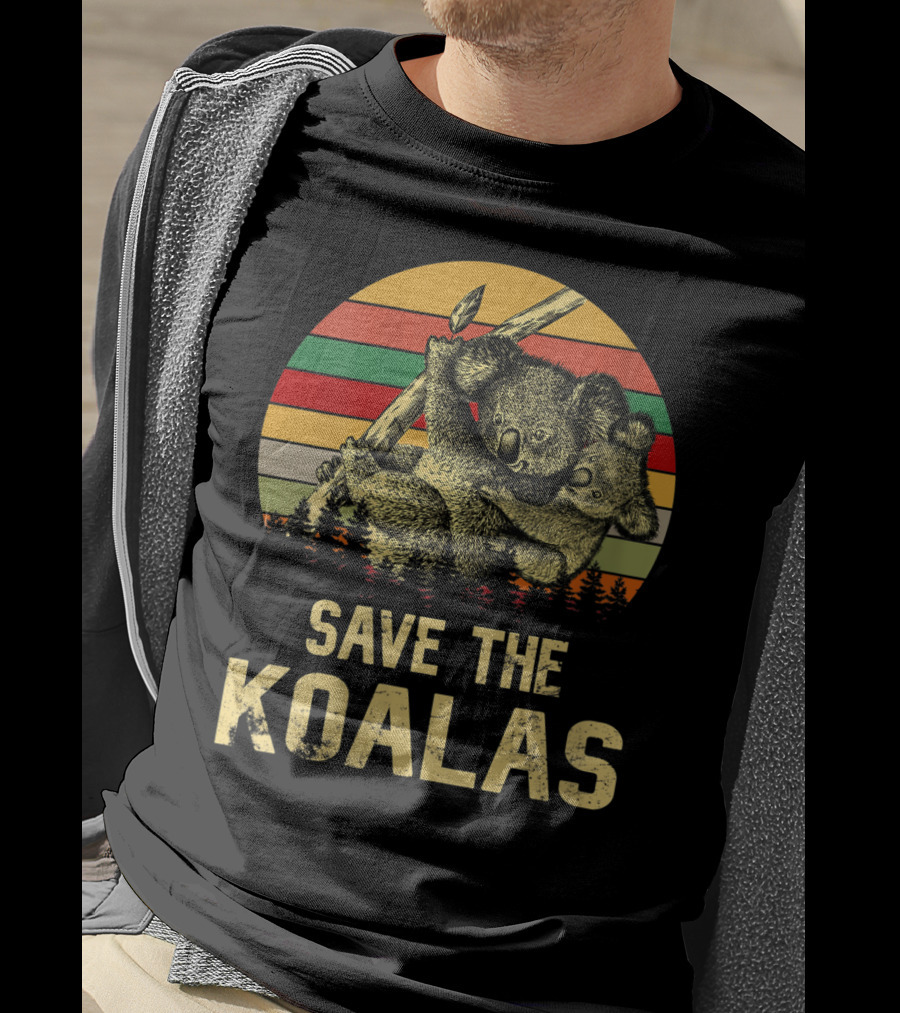 Save The Koalas Vintage Animal Sunset Stripe Forest T-Shirt