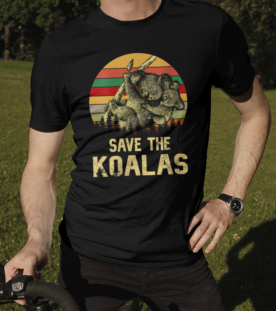 Save The Koalas Vintage Animal Sunset Stripe Forest T-Shirt