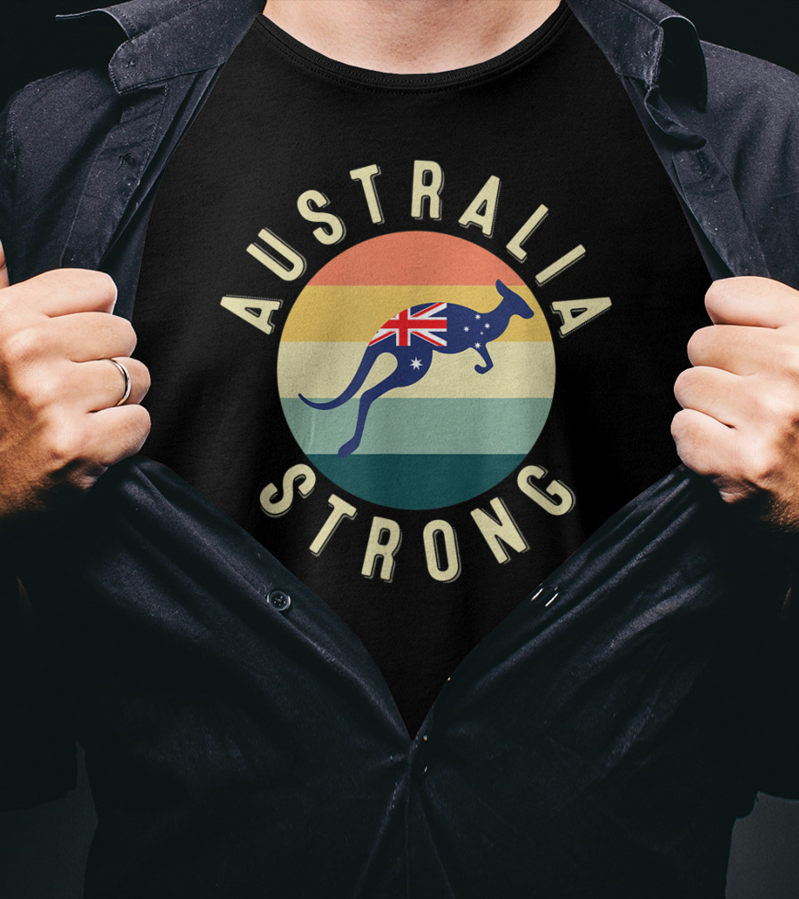 Australia Strong Kangaroo With Flag Sunset Stripes T-Shirt