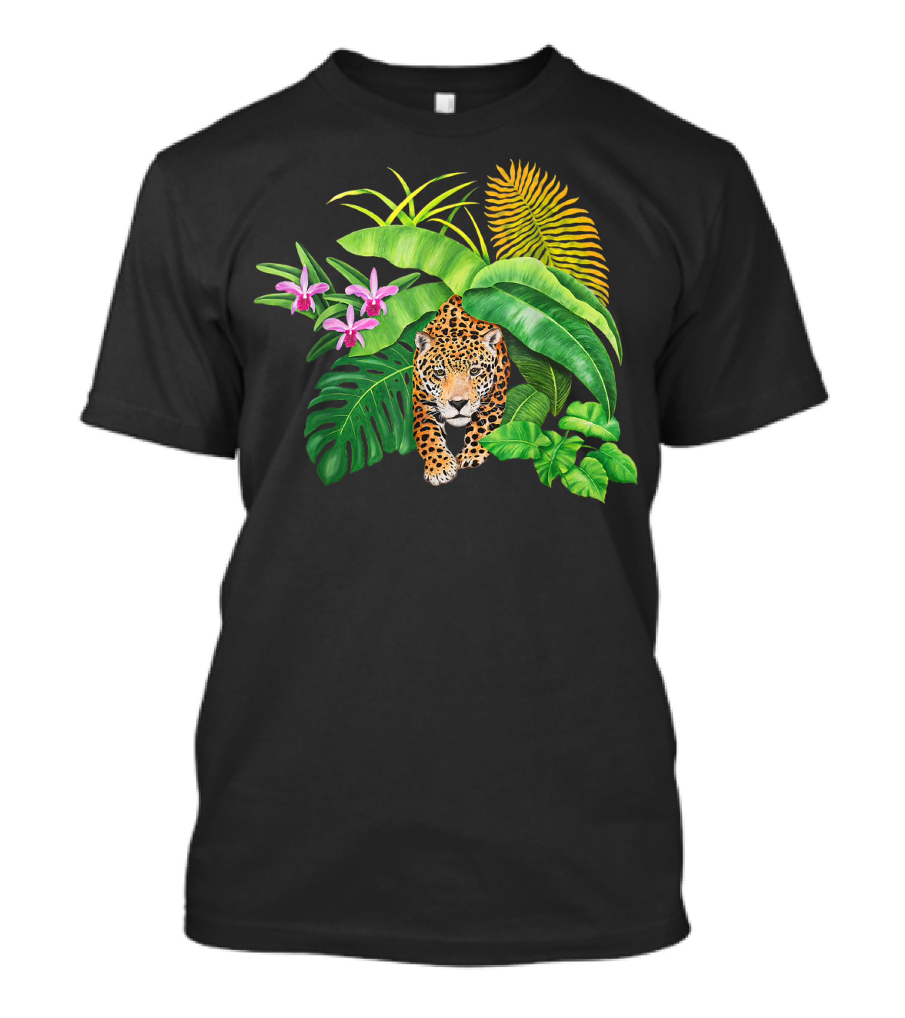 Jaguar Amongst Amazonas Foliage With Orchid Flowers Australia Animal Print Cat T-Shirt