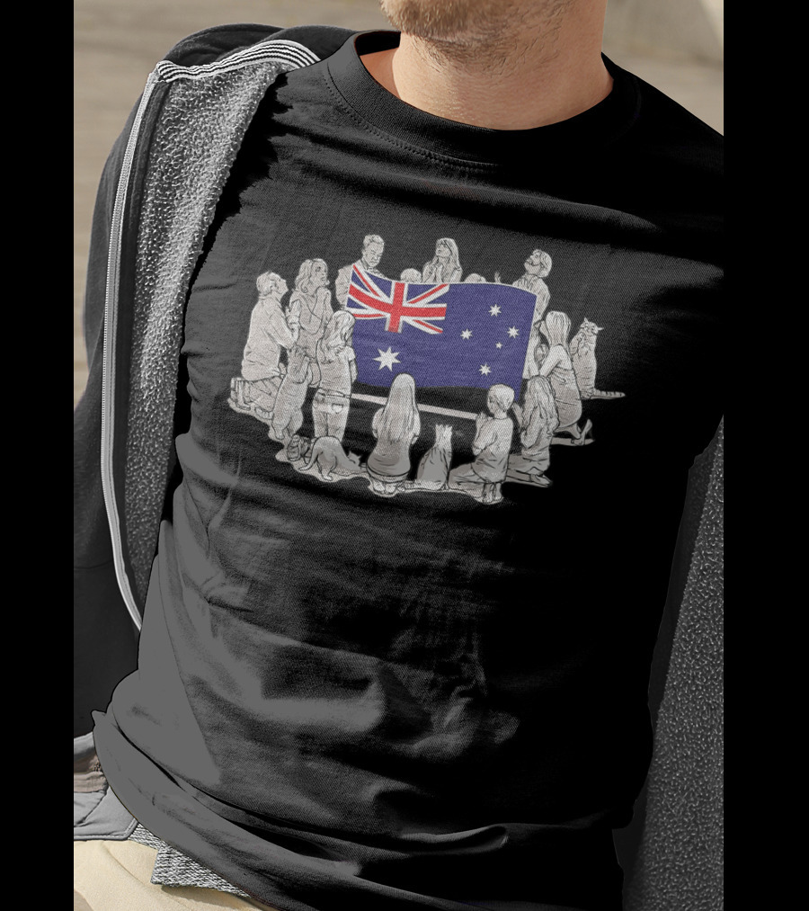 People Pray For Australia Flag Surrounded By Supporters And Wildlife T-Shirt