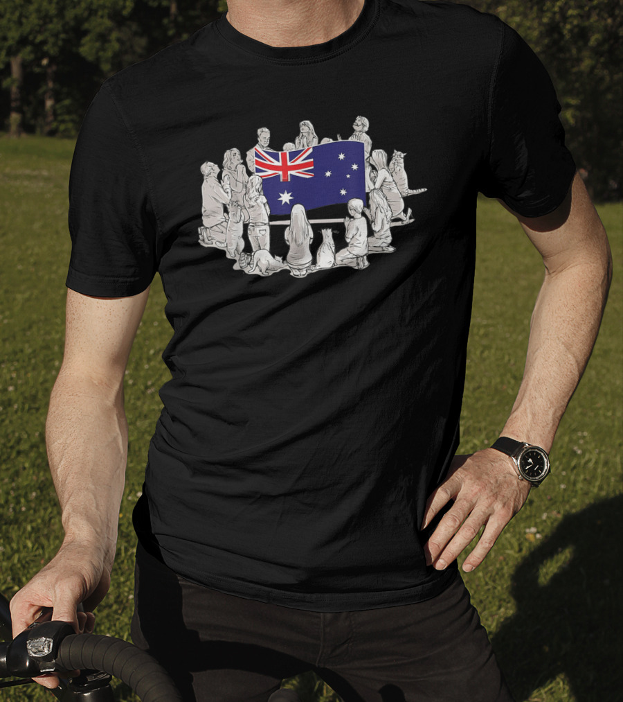 People Pray For Australia Flag Surrounded By Supporters And Wildlife T-Shirt