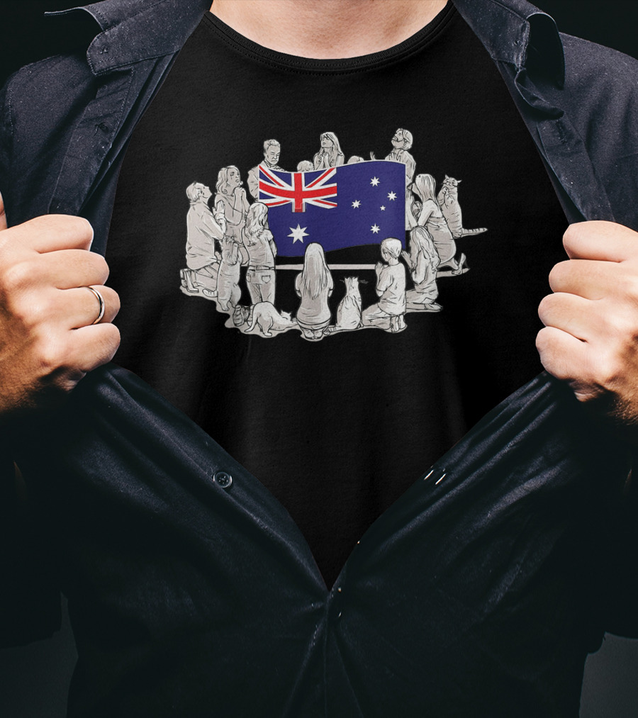 People Pray For Australia Flag Surrounded By Supporters And Wildlife T-Shirt