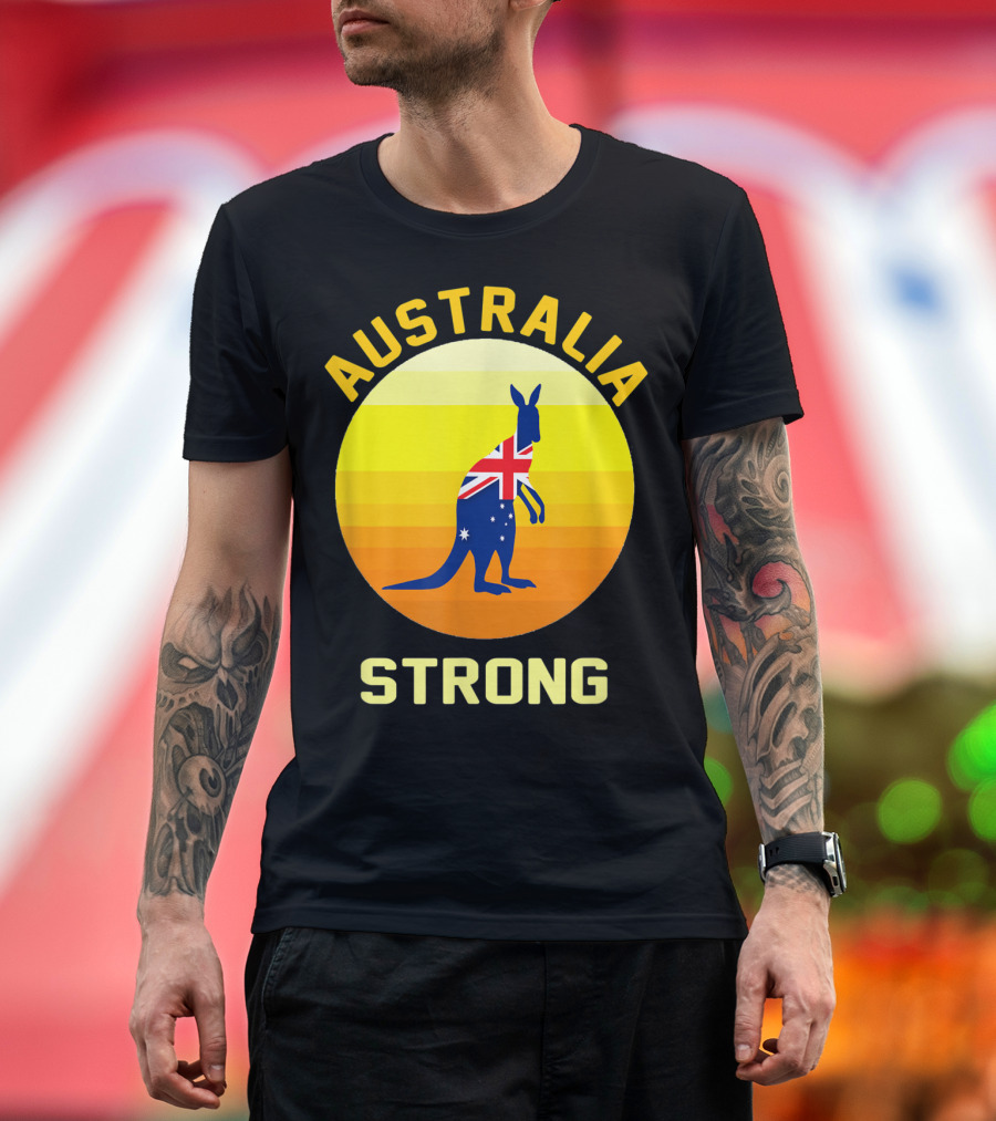 Australia Strong Retro Sun Kangaroo Flag T-Shirt