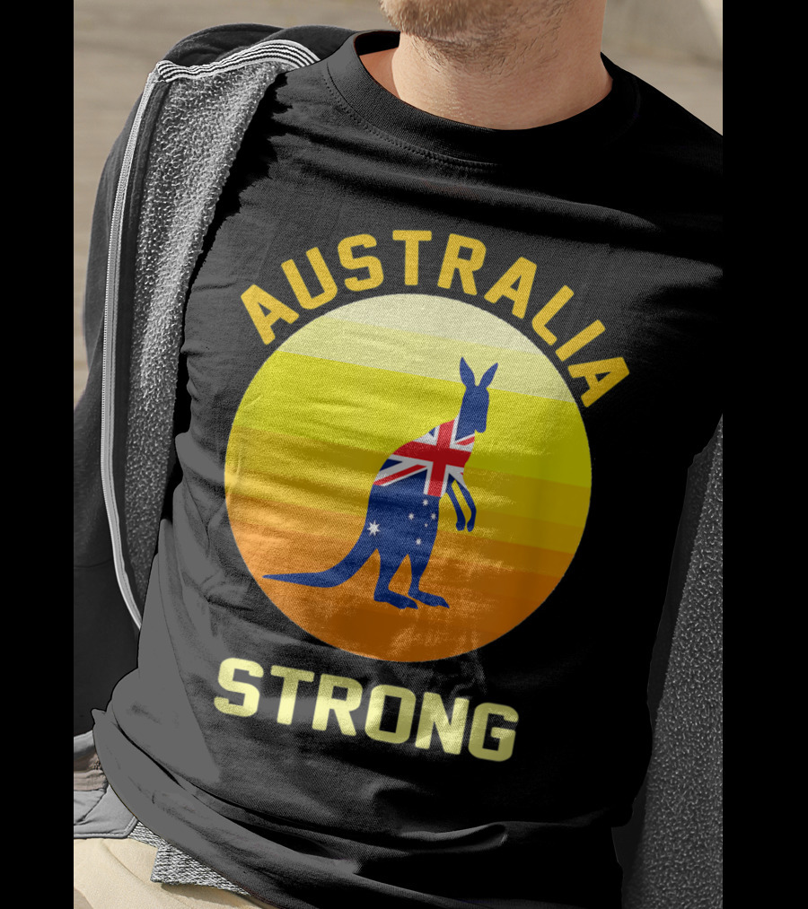 Australia Strong Retro Sun Kangaroo Flag T-Shirt
