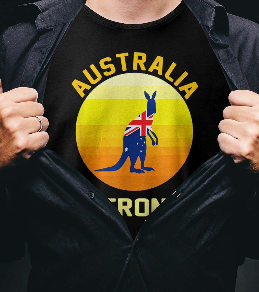 Australia Strong Retro Sun Kangaroo Flag T-Shirt