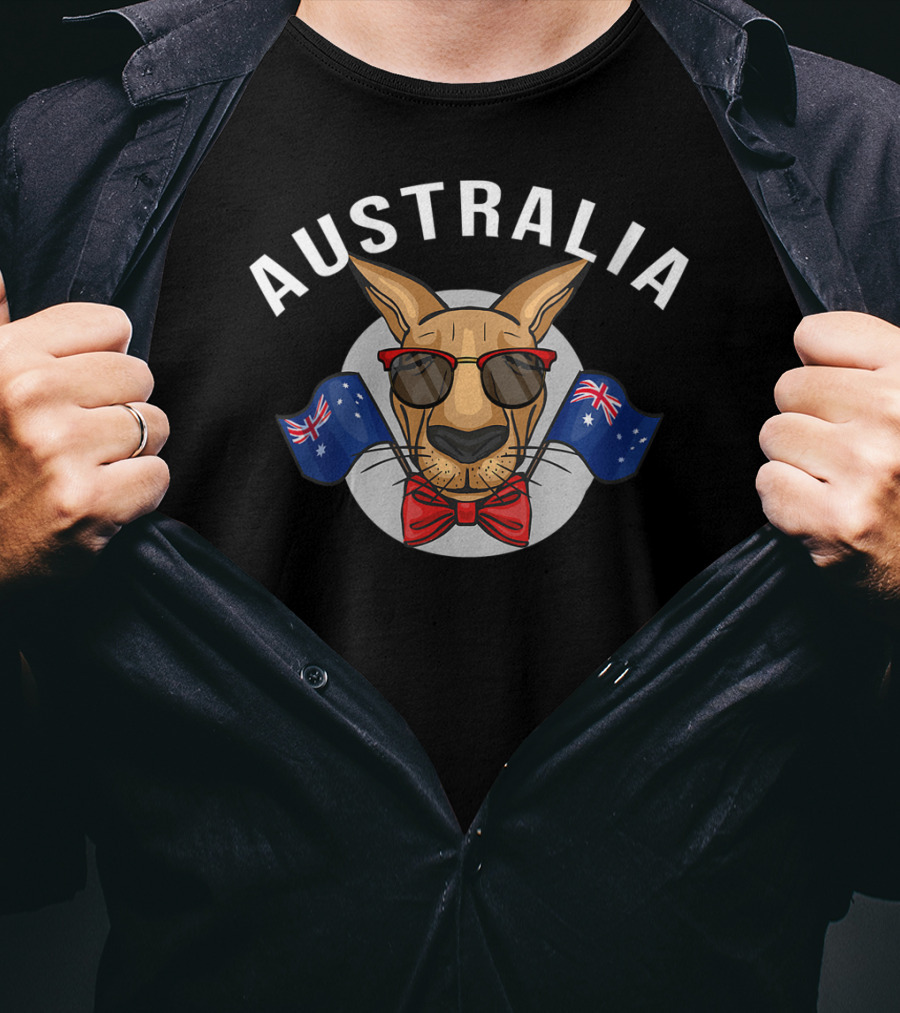 Australia Kangaroo Sunglasses Flags T-Shirt