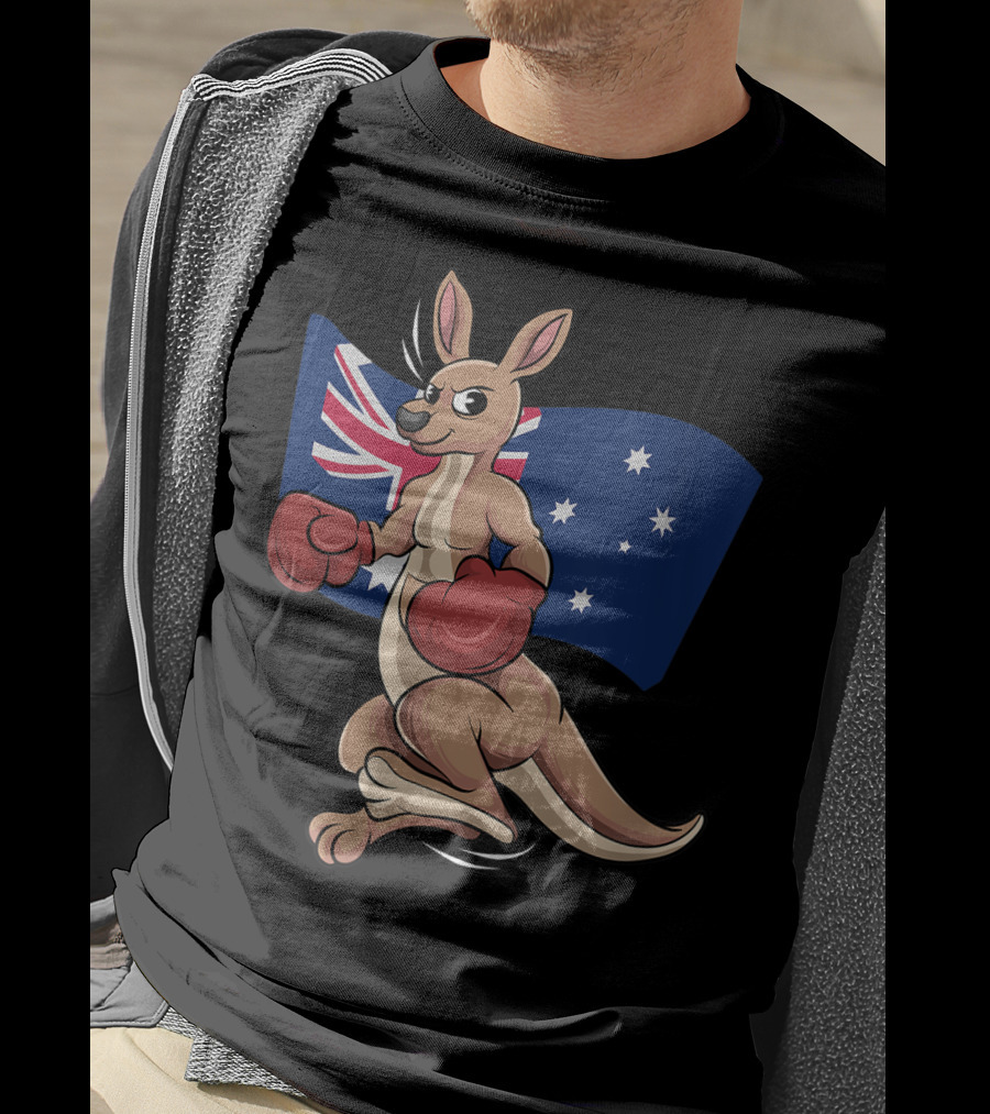 Cute Boxing Kangaroo Australian Flag Australia Day T-Shirt