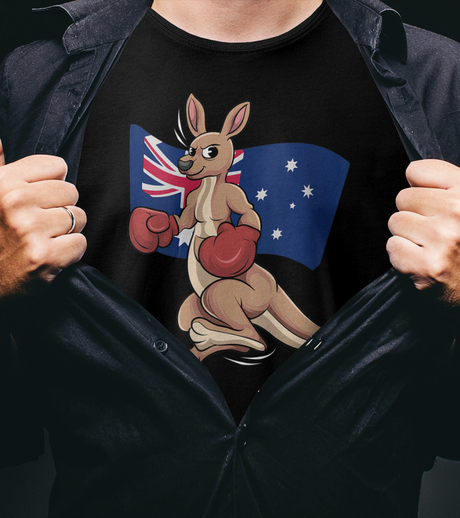 Cute Boxing Kangaroo Australian Flag Australia Day T-Shirt