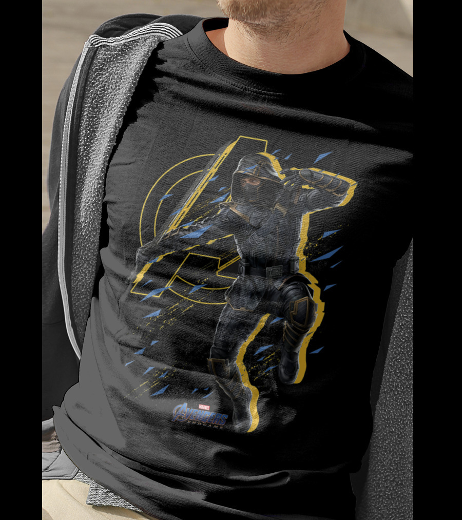 Avengers Endgame Ronin Action Pose With Iconic Avengers T-Shirt
