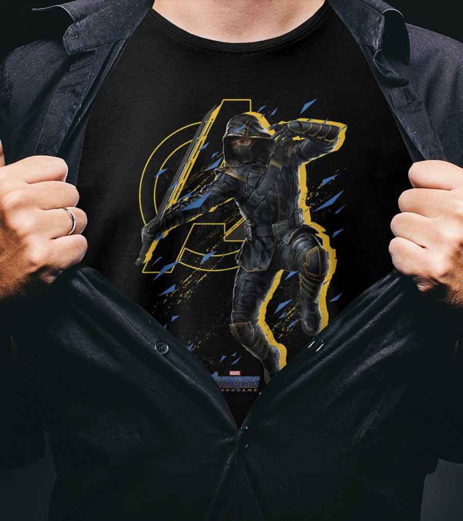 Avengers Endgame Ronin Action Pose With Iconic Avengers T-Shirt