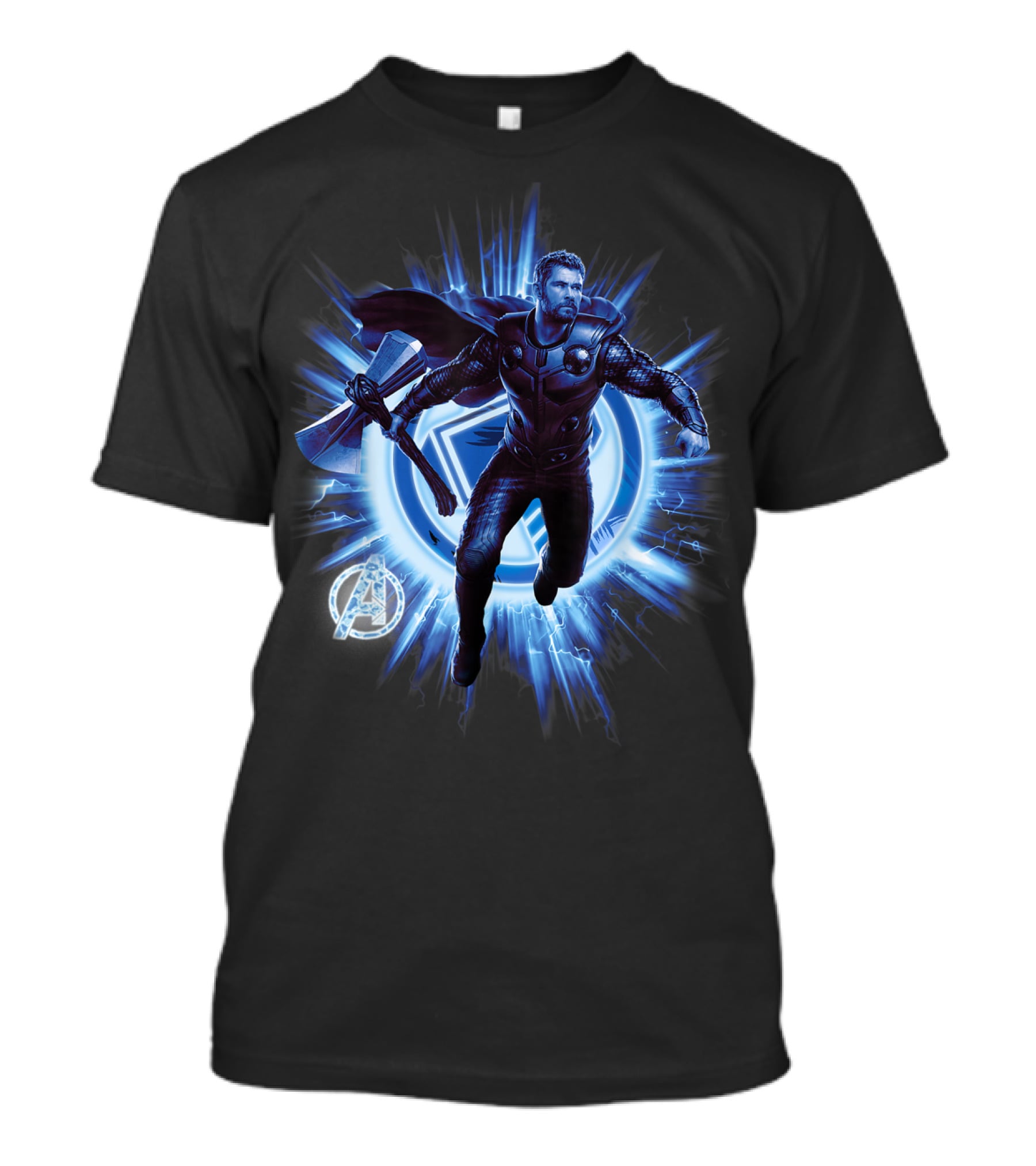 Thor Avengers Endgame Blast With Axe And Blue Lightning Background T-Shirt