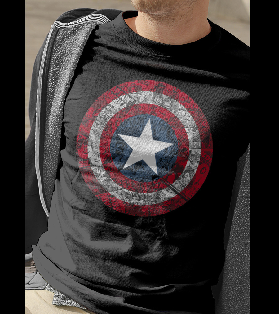 Marvel Captain America Shield Comic Collage Avengers T-Shirt