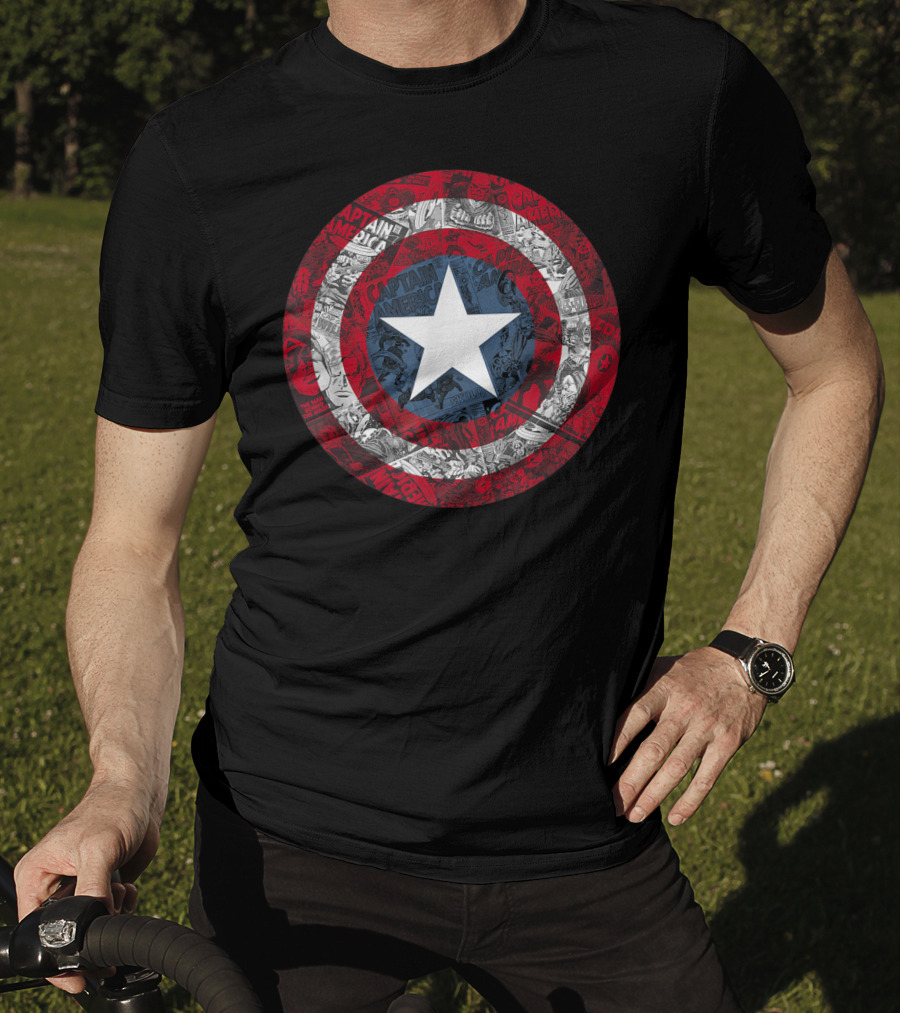 Marvel Captain America Shield Comic Collage Avengers T-Shirt