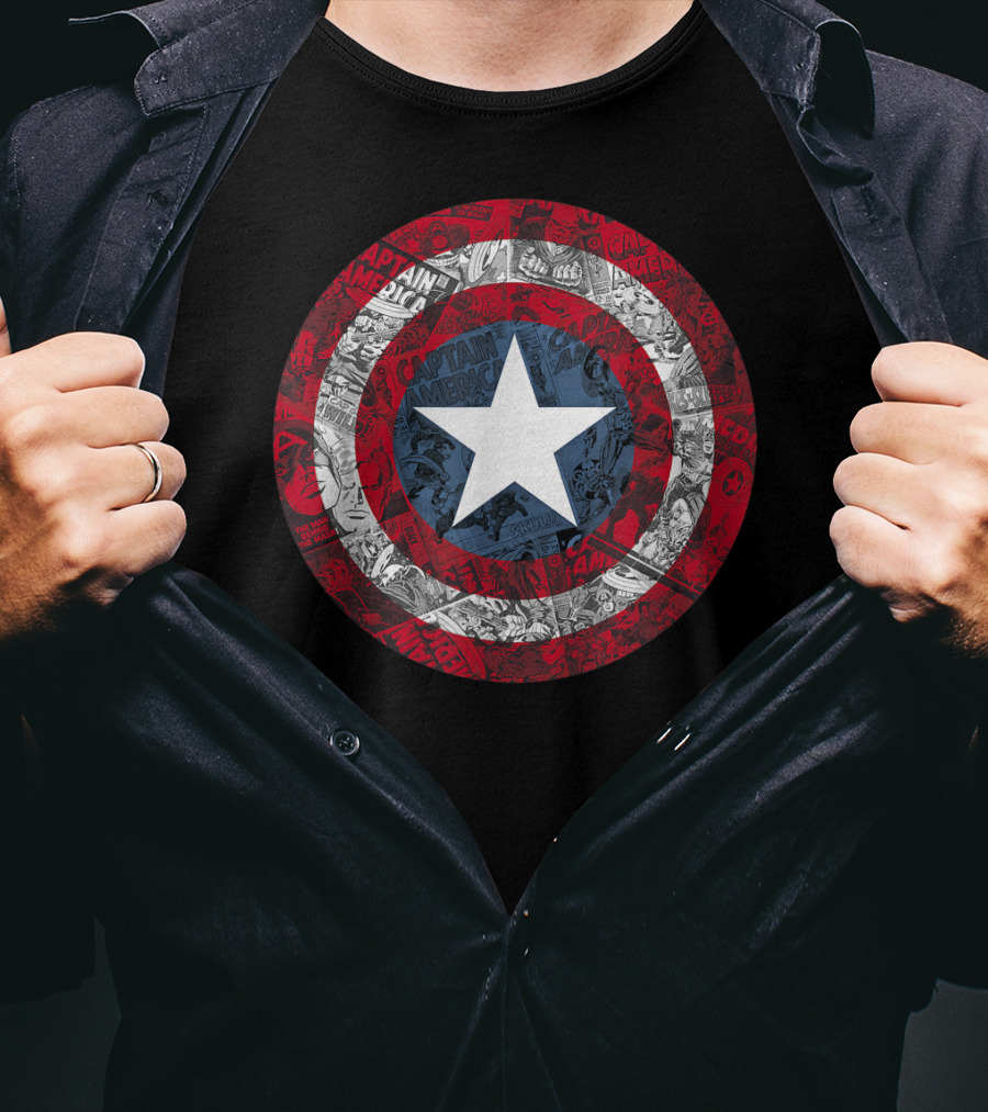 Marvel Captain America Shield Comic Collage Avengers T-Shirt