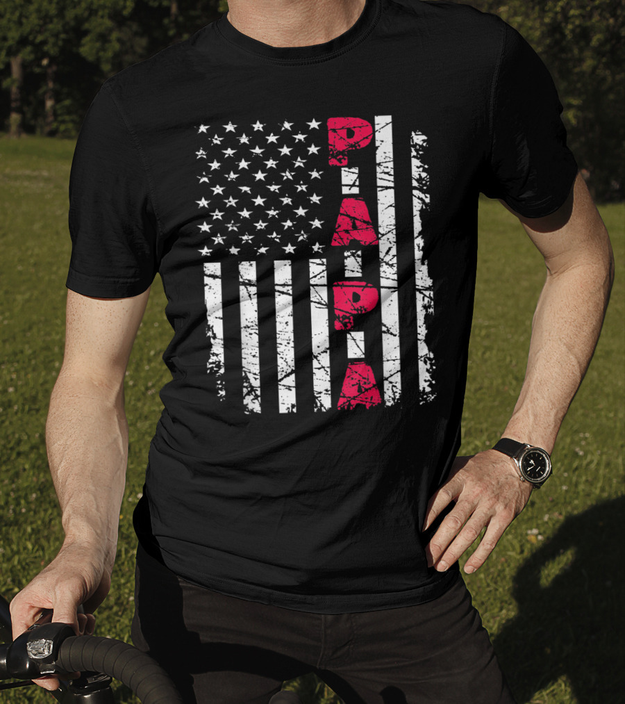 Mens Proud Papa American Flag Christmas Husban T-Shirt
