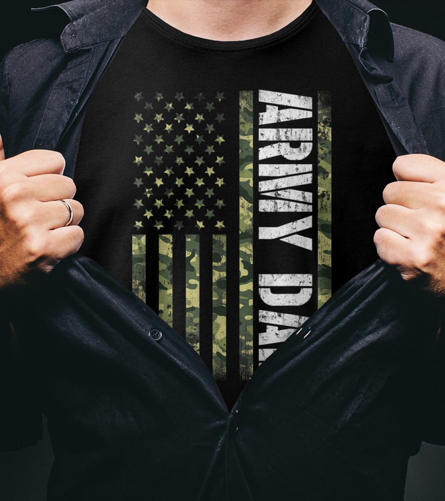 USA Camo Flag Army Dad T-Shirt