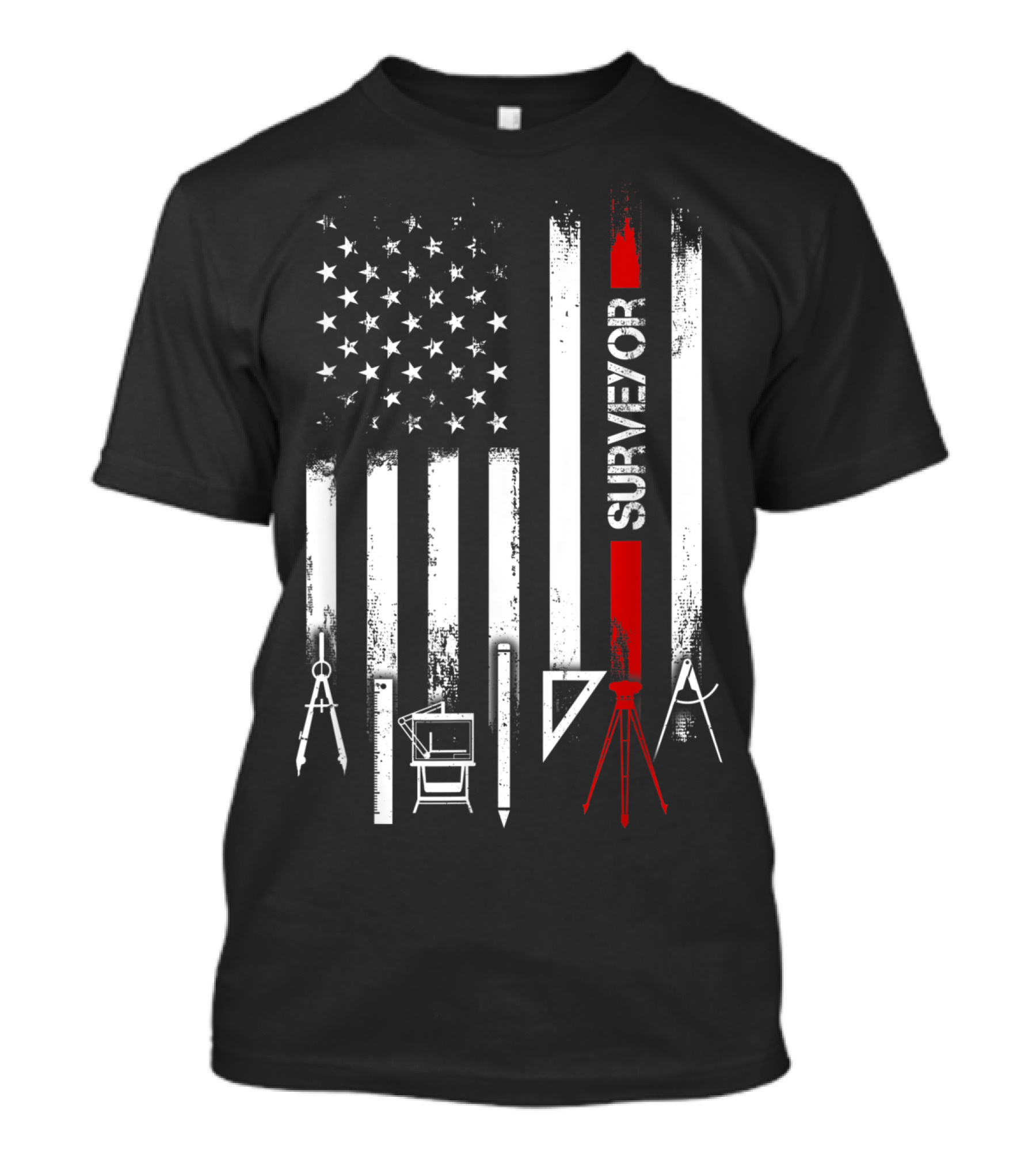 Surveyor American Flag With Tools And Compass Elements T-Shirt