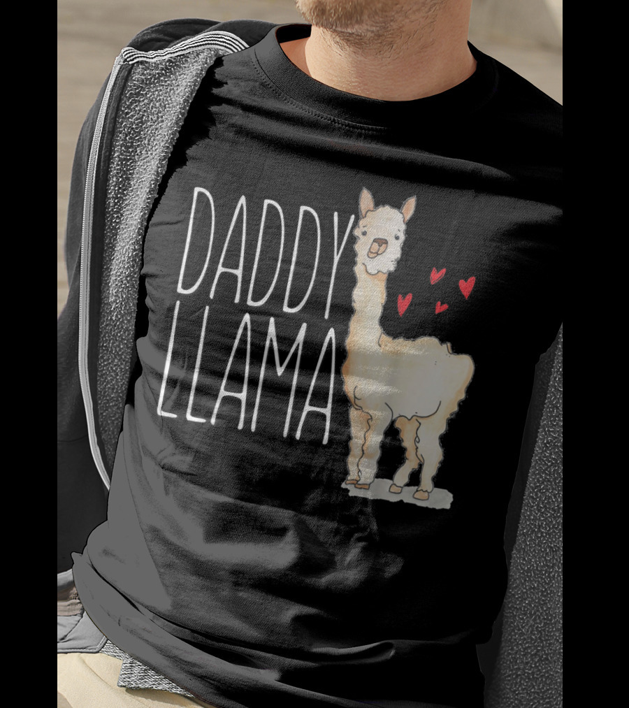 Daddy Llama Funny Matching Family Tribe Dad Hearts T-Shirt