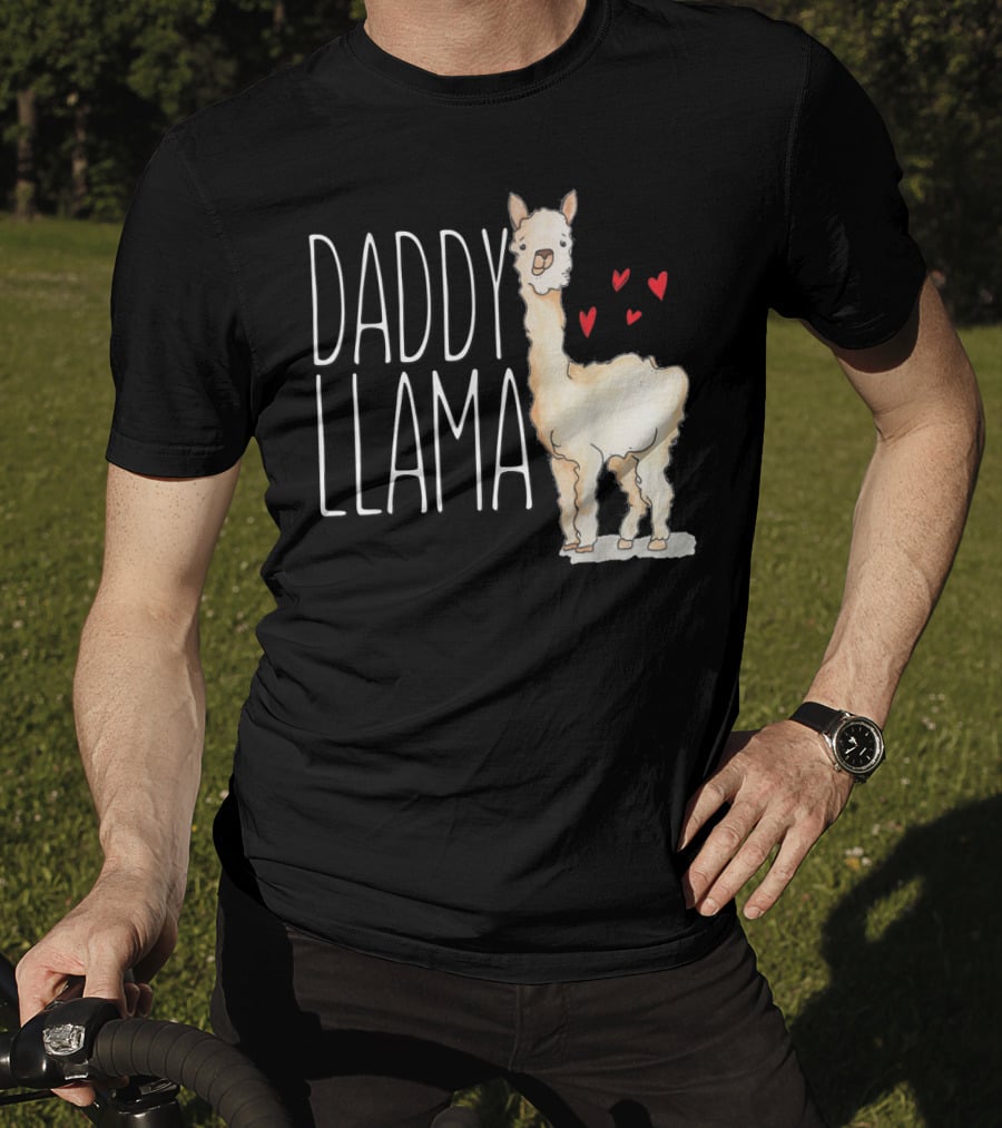 Daddy Llama Funny Matching Family Tribe Dad Hearts T-Shirt