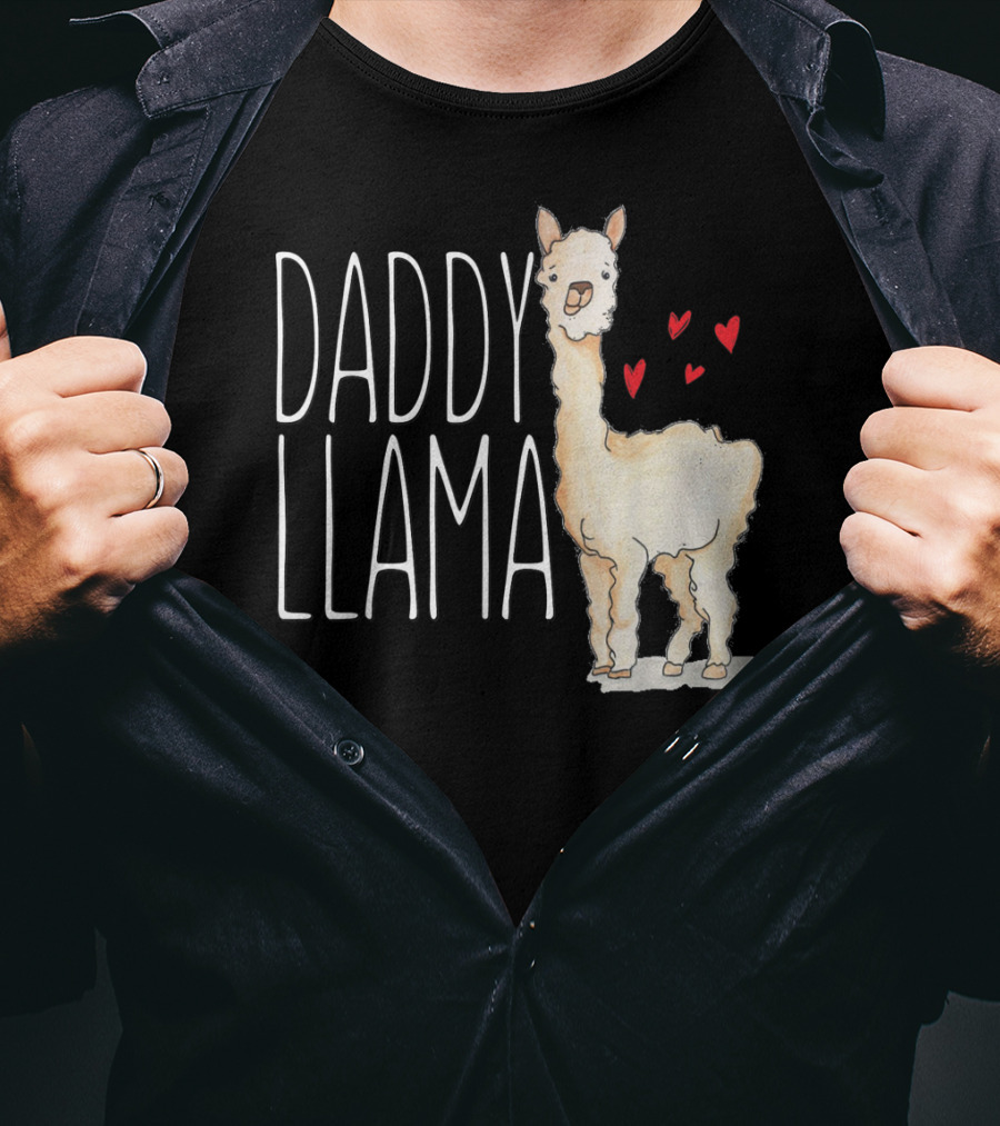 Daddy Llama Funny Matching Family Tribe Dad Hearts T-Shirt