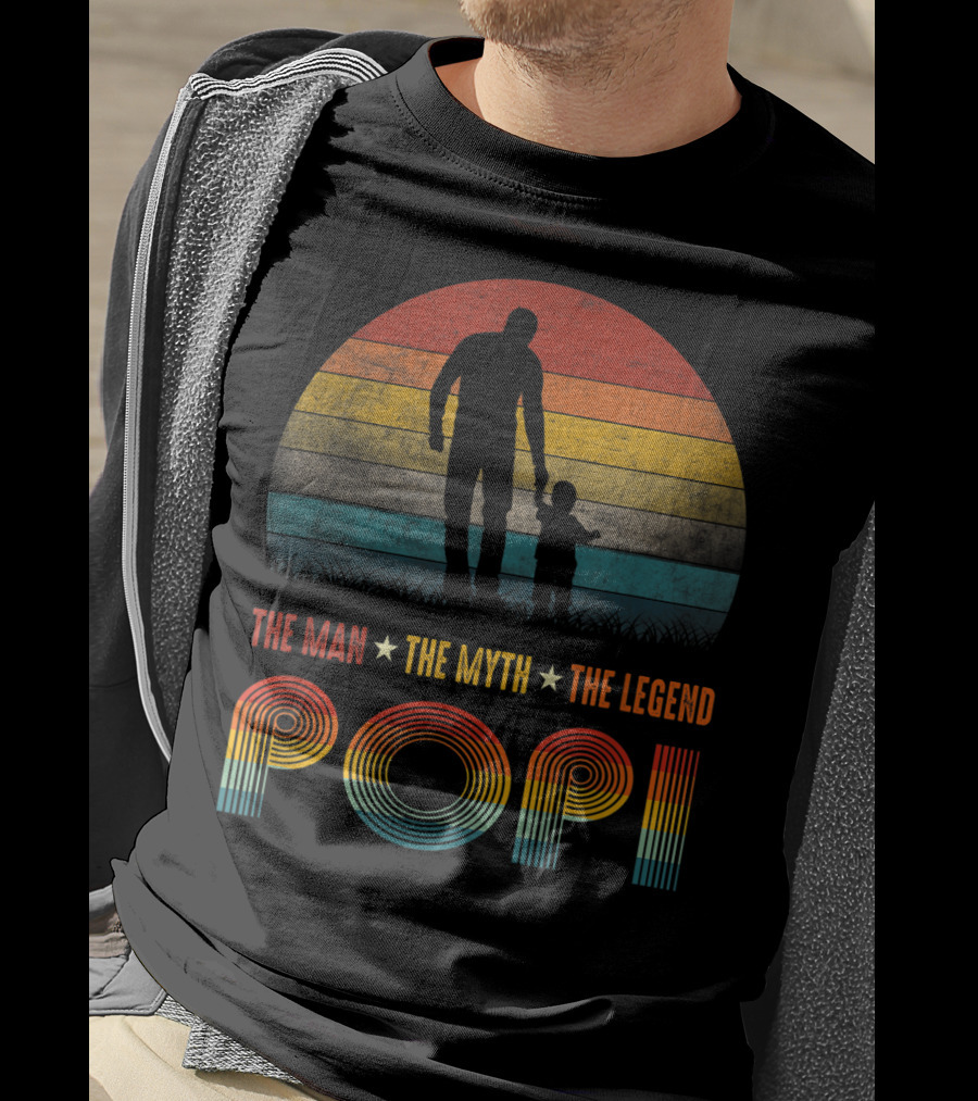 Popi The Man The Myth The Legend Vintage Silhouette Retro Sunset T-Shirt