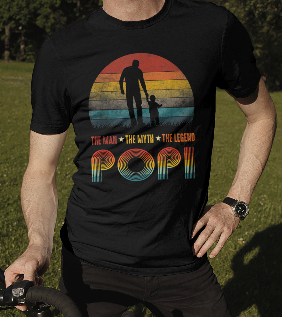 Popi The Man The Myth The Legend Vintage Silhouette Retro Sunset T-Shirt