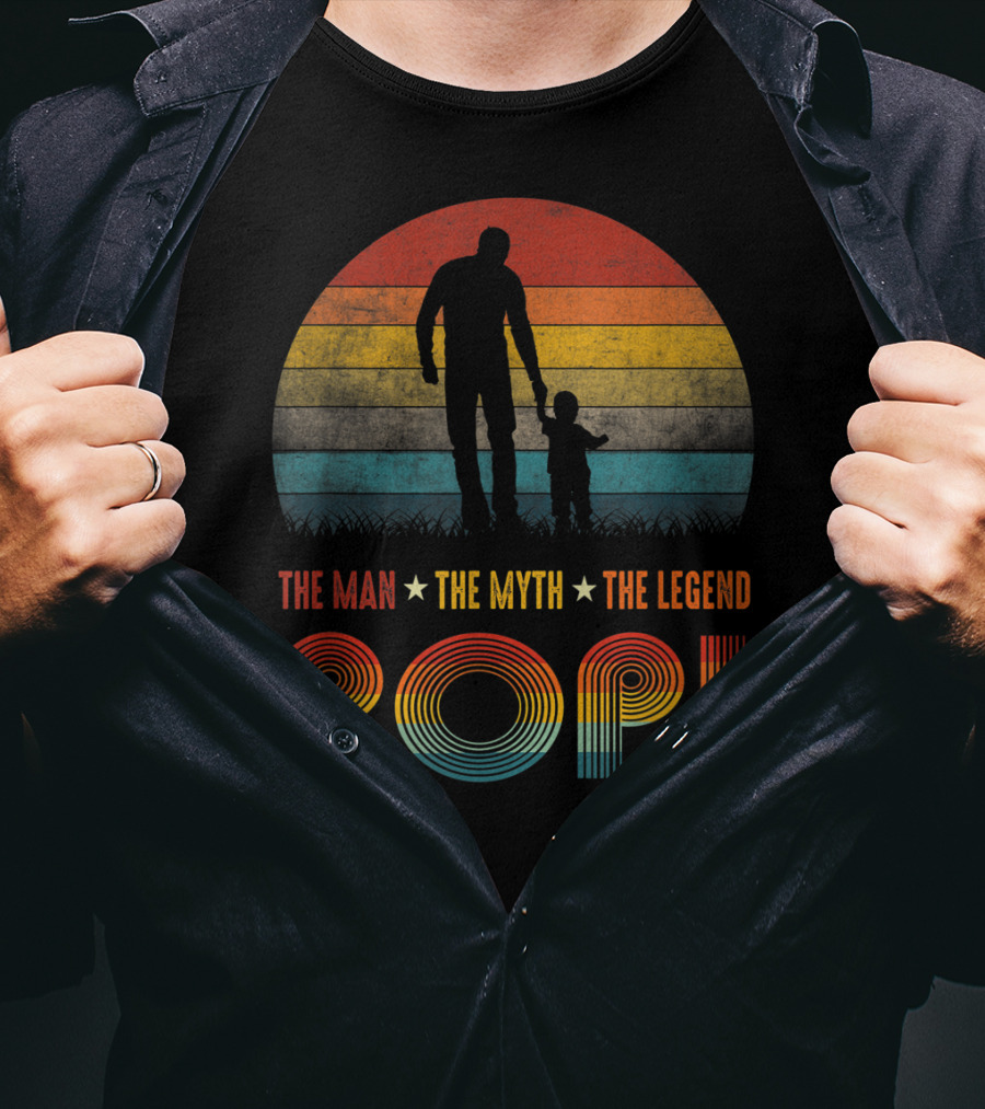 Popi The Man The Myth The Legend Vintage Silhouette Retro Sunset T-Shirt