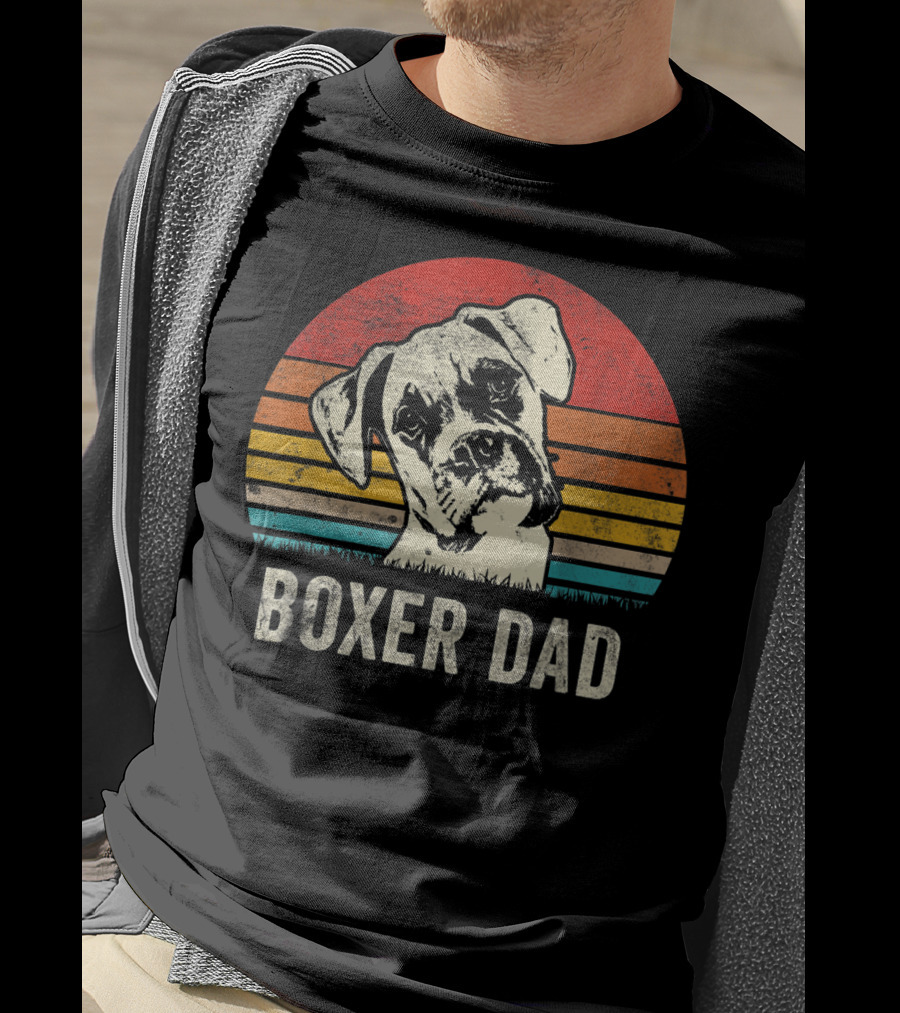 Boxer Dad Vintage Sunset Portrait Mens Daddy T-Shirt