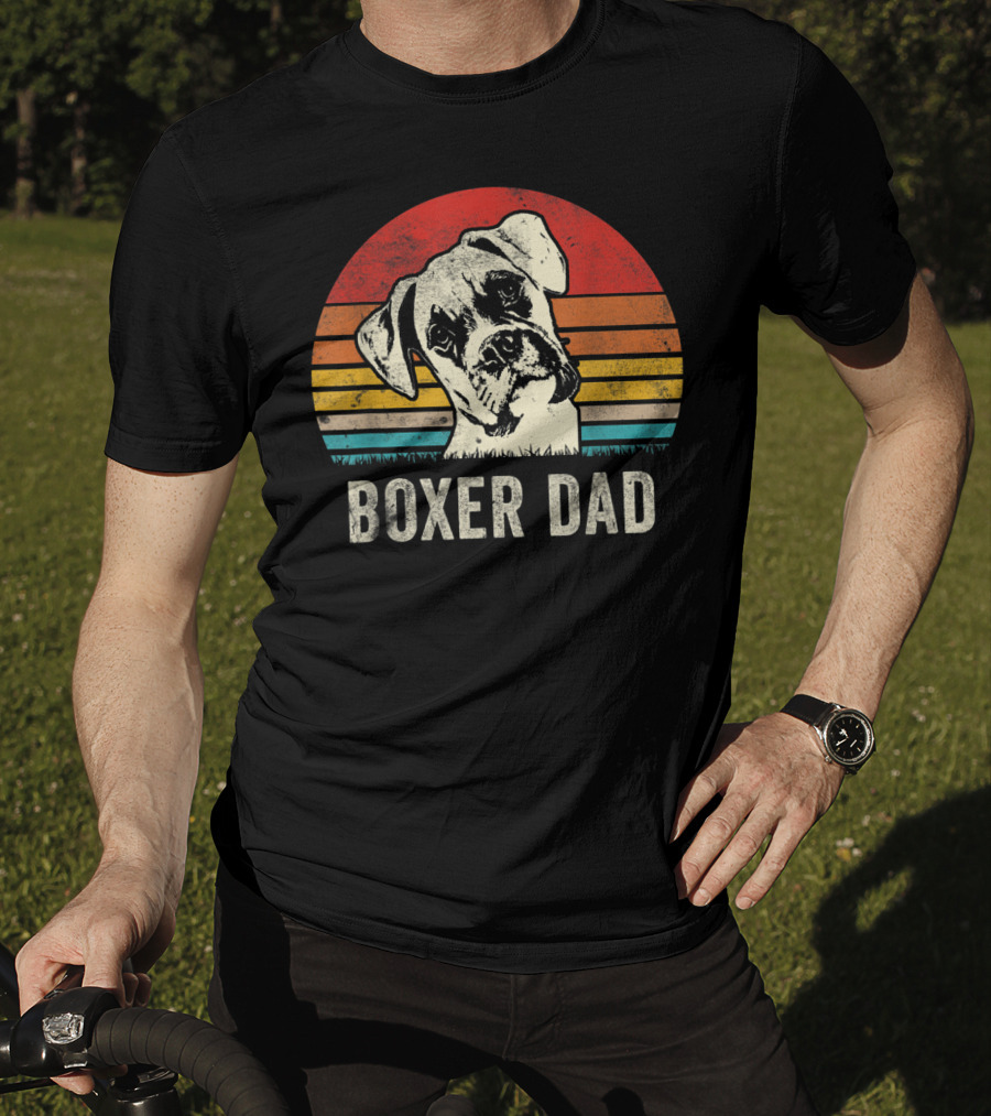 Boxer Dad Vintage Sunset Portrait Mens Daddy T-Shirt